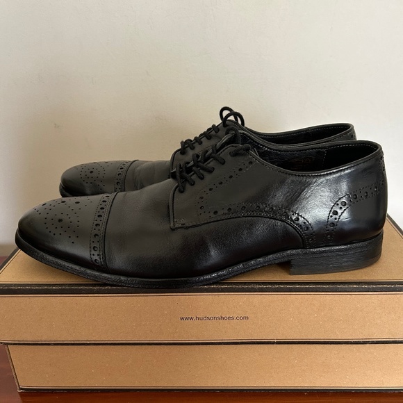 Pre-owned Men’s H by Hudson Black Davern Drum Dye Brogue Derby US 9/UK 8/ EU 42